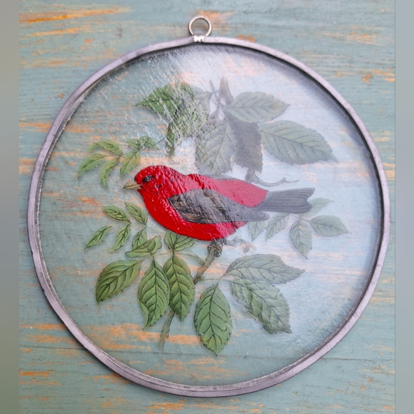 Red Bird Suncatcher Stocking Stuffers Bird Lover Gifts Glass Metal Wall Decor - Picture 10 of 16